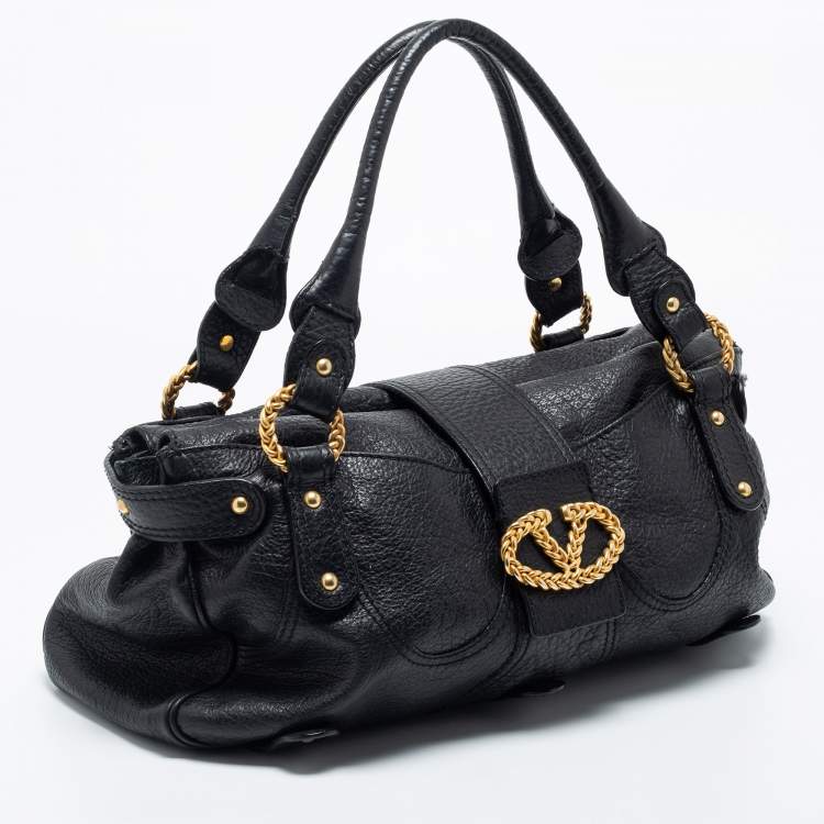 Pre Owned Valentino Black Leather Catch Satchel