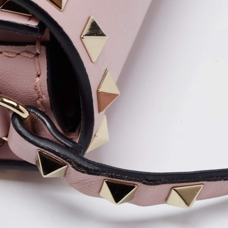 Pre Owned Valentino Pink Leather Small Rockstud Flap Crossbody Bag