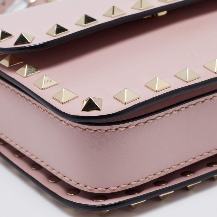 Pre Owned Valentino Pink Leather Small Rockstud Flap Crossbody Bag