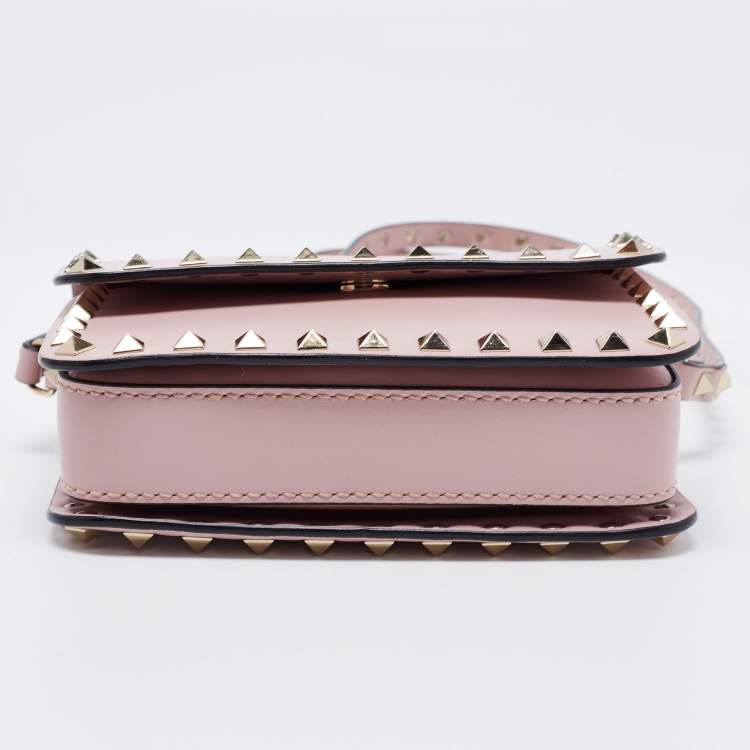 Pre Owned Valentino Pink Leather Small Rockstud Flap Crossbody Bag