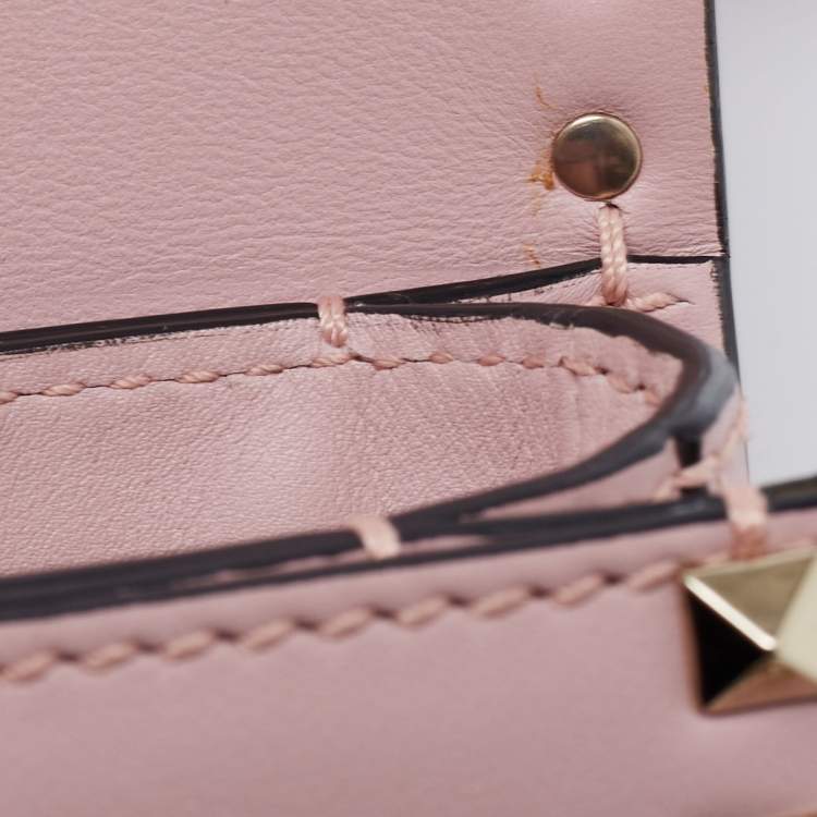 Pre Owned Valentino Pink Leather Small Rockstud Flap Crossbody Bag