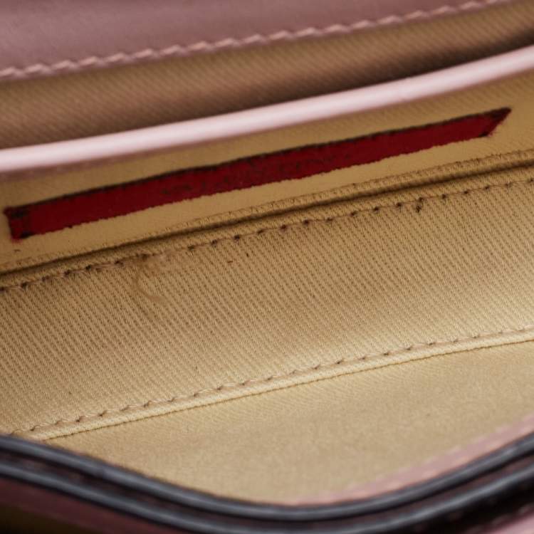 Pre Owned Valentino Pink Leather Small Rockstud Flap Crossbody Bag
