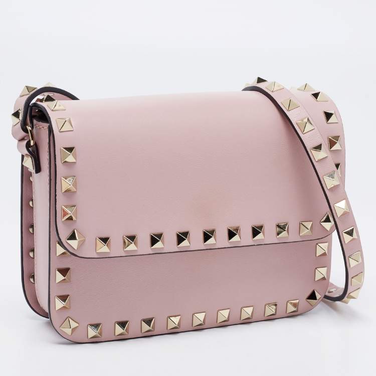 Pre Owned Valentino Pink Leather Small Rockstud Flap Crossbody Bag