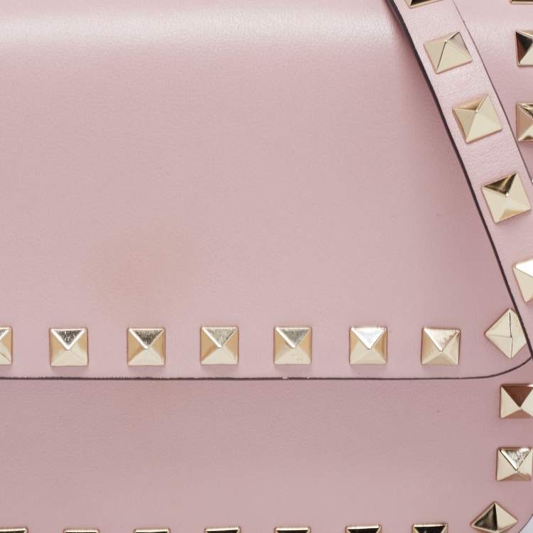 Pre Owned Valentino Pink Leather Small Rockstud Flap Crossbody Bag
