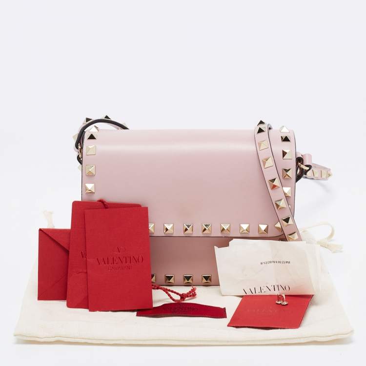 Pre Owned Valentino Pink Leather Small Rockstud Flap Crossbody Bag