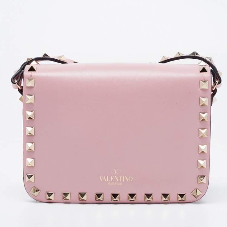 Pre Owned Valentino Pink Leather Small Rockstud Flap Crossbody Bag