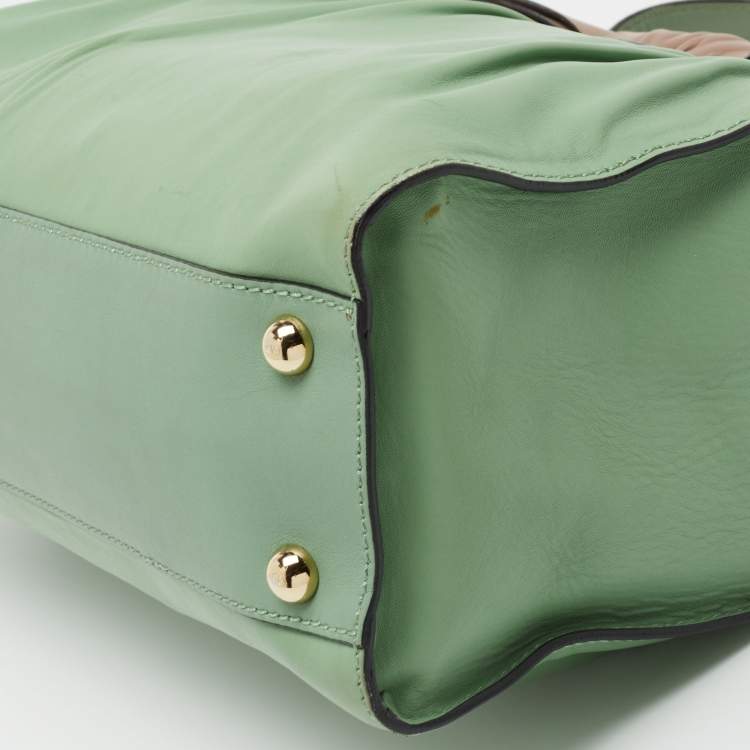 Pre Owned Valentino Green/Dusty Pink Leather Aphrodite Bow Top Handle Bag