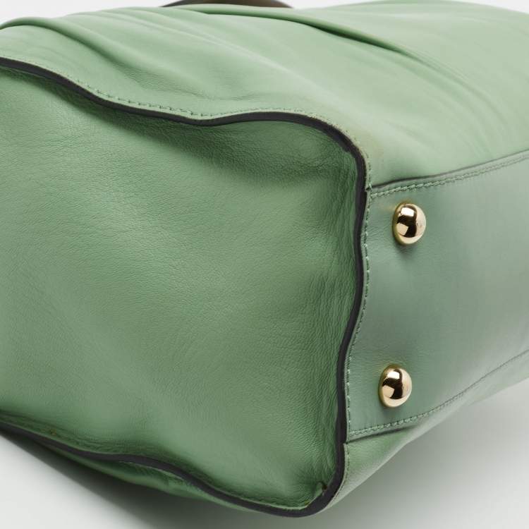 Pre Owned Valentino Green/Dusty Pink Leather Aphrodite Bow Top Handle Bag