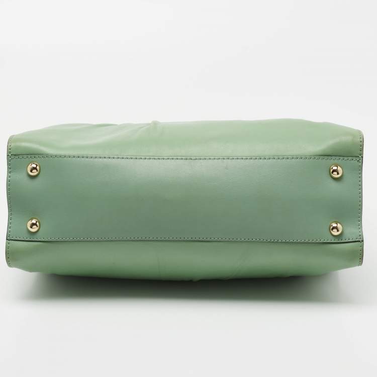 Pre Owned Valentino Green/Dusty Pink Leather Aphrodite Bow Top Handle Bag
