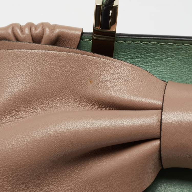Pre Owned Valentino Green/Dusty Pink Leather Aphrodite Bow Top Handle Bag