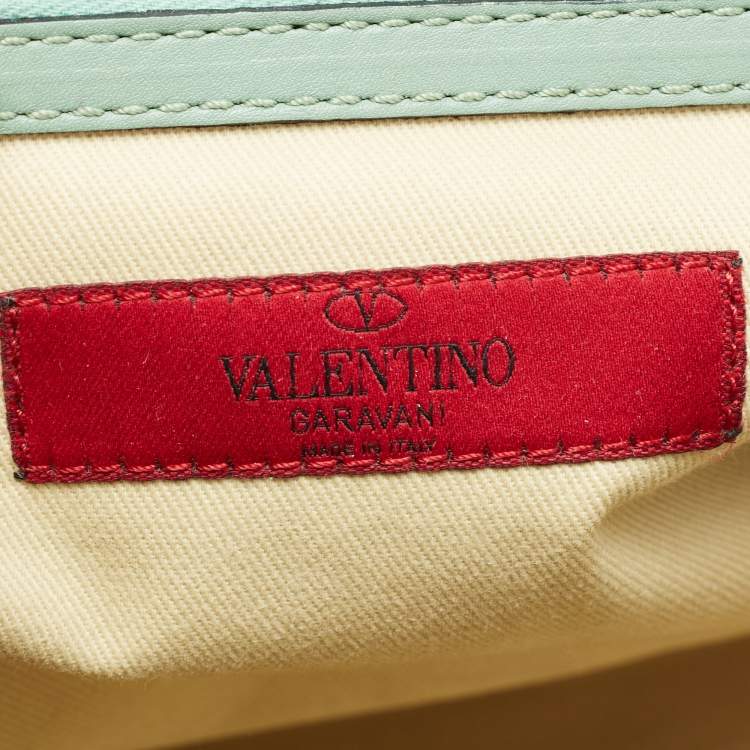 Pre Owned Valentino Green/Dusty Pink Leather Aphrodite Bow Top Handle Bag