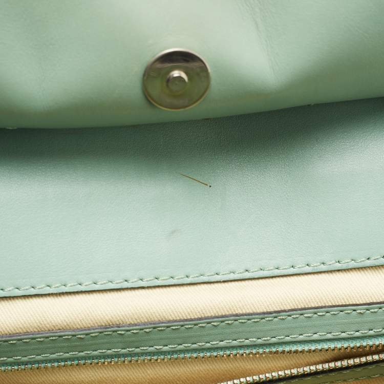 Pre Owned Valentino Green/Dusty Pink Leather Aphrodite Bow Top Handle Bag