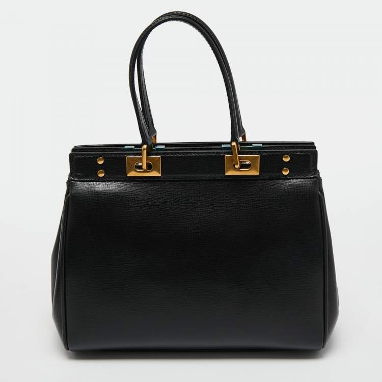 Pre Owned Valentino Black Leather Medium Rockstud Alcove Tote