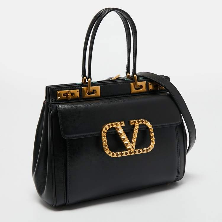 Pre Owned Valentino Black Leather Medium Rockstud Alcove Tote