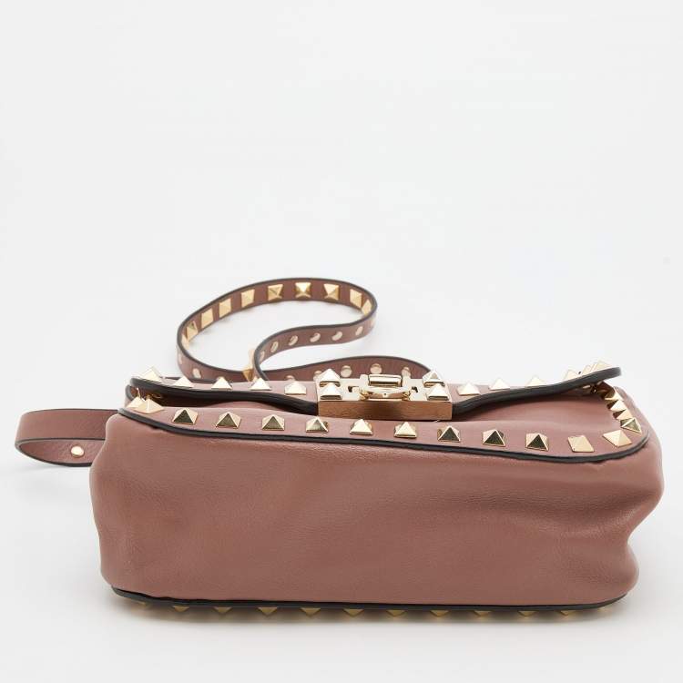 Pre Owned Valentino Old Rose Leather Mini Rockstud Crossbody Bag