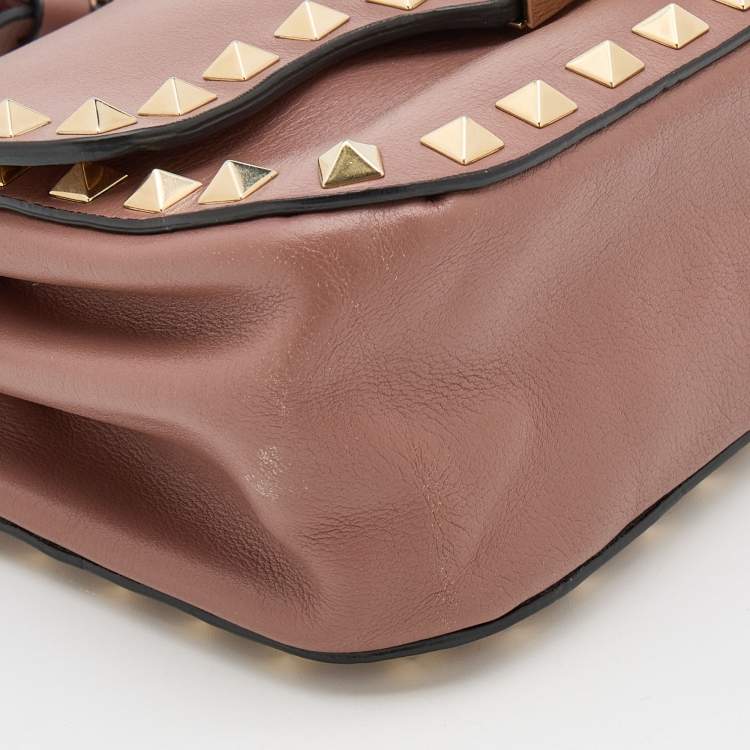 Pre Owned Valentino Old Rose Leather Mini Rockstud Crossbody Bag