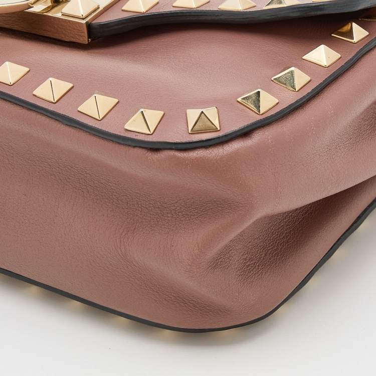 Pre Owned Valentino Old Rose Leather Mini Rockstud Crossbody Bag
