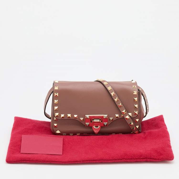 Pre Owned Valentino Old Rose Leather Mini Rockstud Crossbody Bag