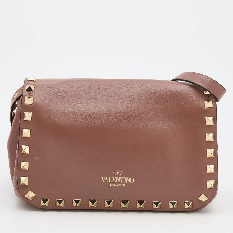 Pre Owned Valentino Old Rose Leather Mini Rockstud Crossbody Bag