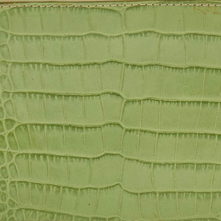 Pre Owned Valentino Green Croc Embossed Leather Crystal Embellished Clutch