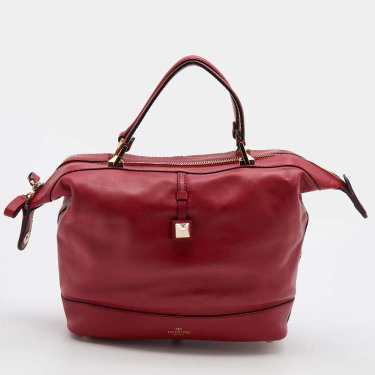 Pre Owned Valentino Red Leather Roman Stud Satchel