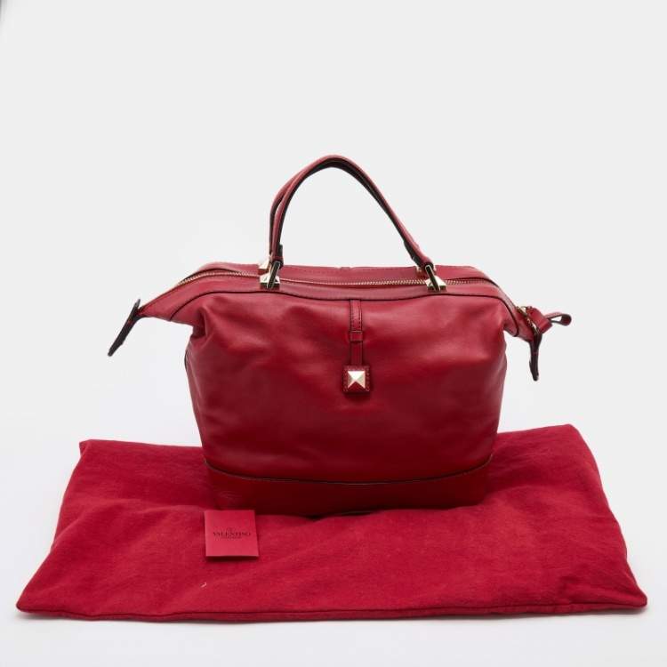 Pre Owned Valentino Red Leather Roman Stud Satchel
