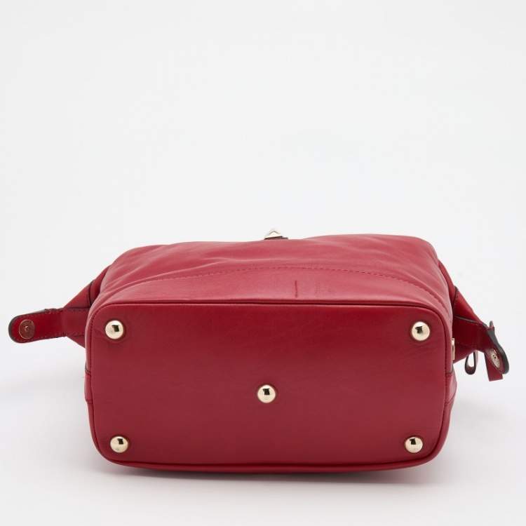 Pre Owned Valentino Red Leather Roman Stud Satchel