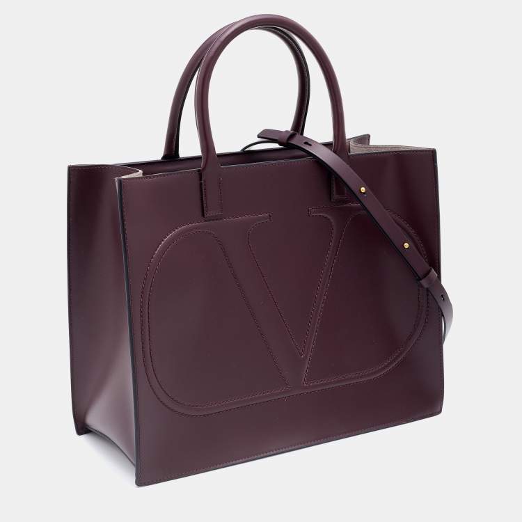 Pre Owned Valentino Burgundy Leather VLogo Tote