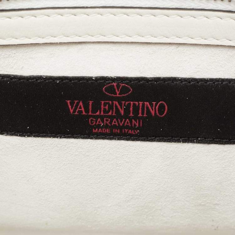 Pre Owned Valentino White Leather Small Crystal, Beaded Embellished Rockstud Glam Lock Flap Bag