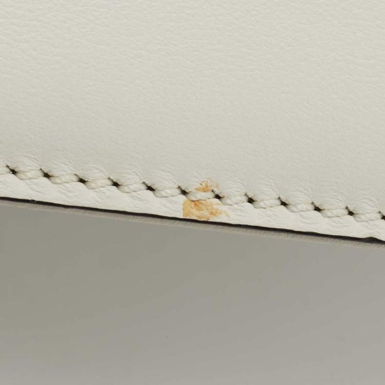 Pre Owned Valentino White Leather Small Crystal, Beaded Embellished Rockstud Glam Lock Flap Bag