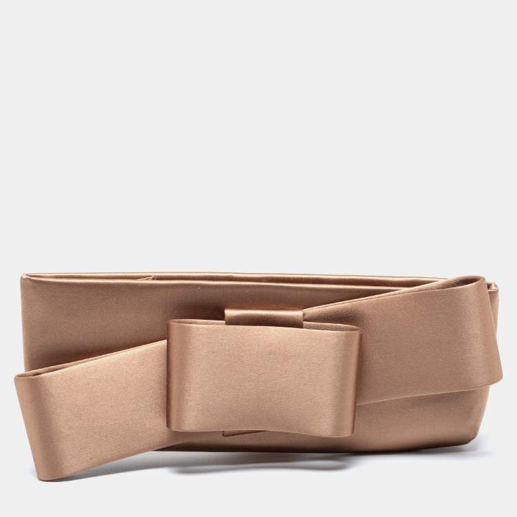 Pre Owned Valentino Beige Satin Bow Clutch