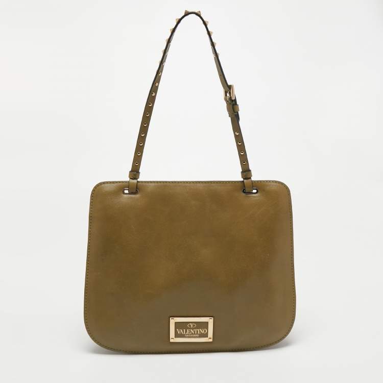 Pre Owned Valentino Green Leather Rockstud Slim Shoulder Bag