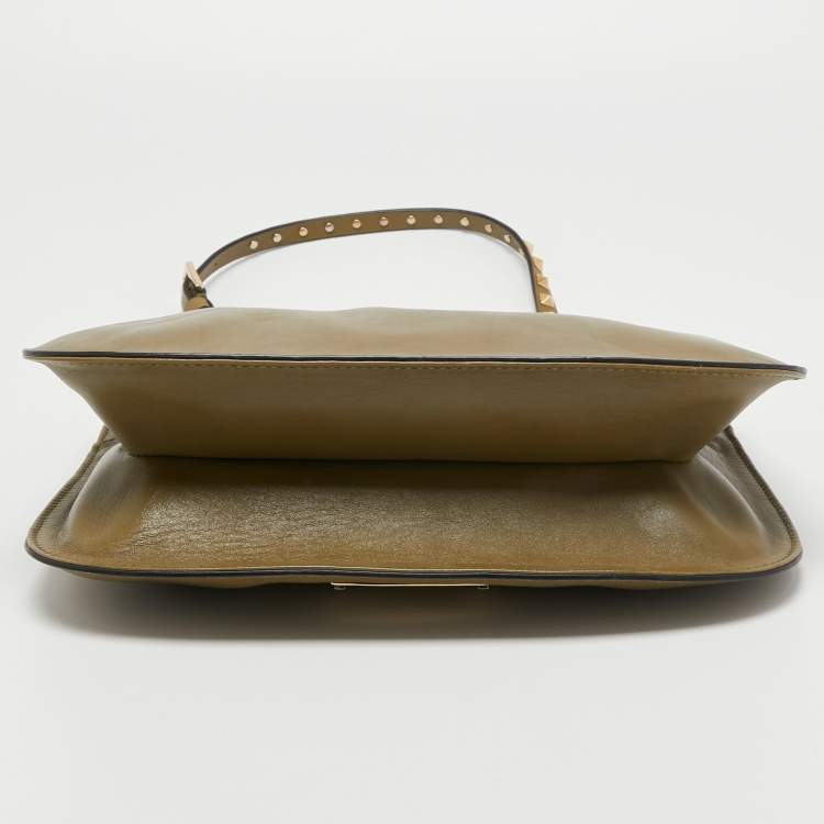 Pre Owned Valentino Green Leather Rockstud Slim Shoulder Bag
