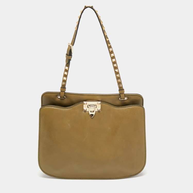 Pre Owned Valentino Green Leather Rockstud Slim Shoulder Bag