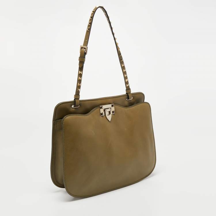 Pre Owned Valentino Green Leather Rockstud Slim Shoulder Bag