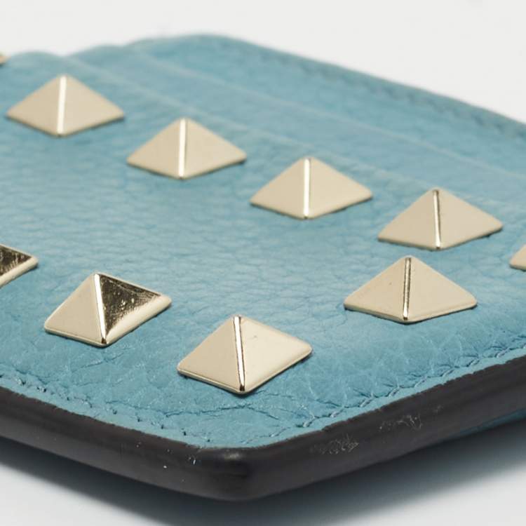مملوكة مسبقًا Valentino Blue Leather Rockstud Card Holder
