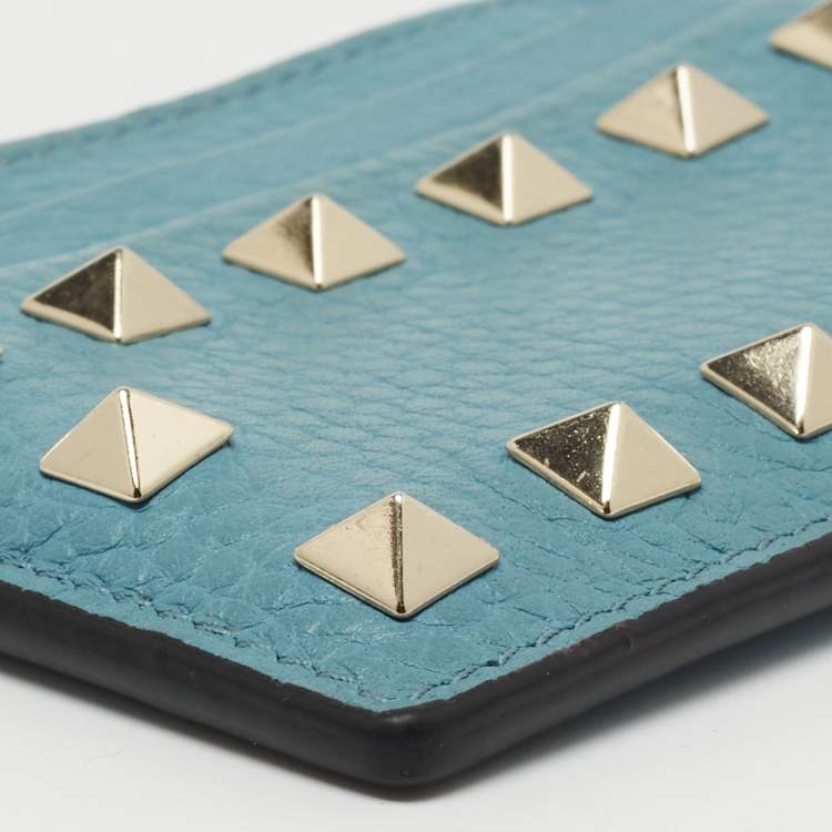 مملوكة مسبقًا Valentino Blue Leather Rockstud Card Holder