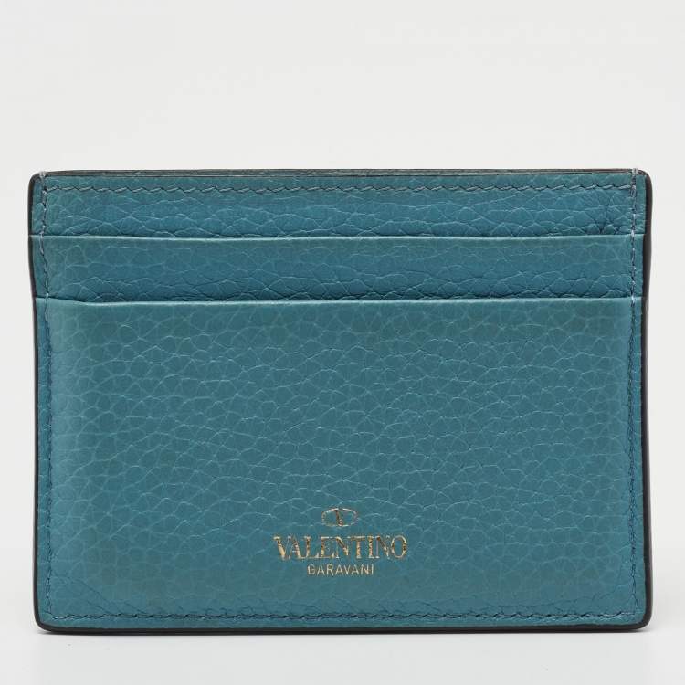 مملوكة مسبقًا Valentino Blue Leather Rockstud Card Holder