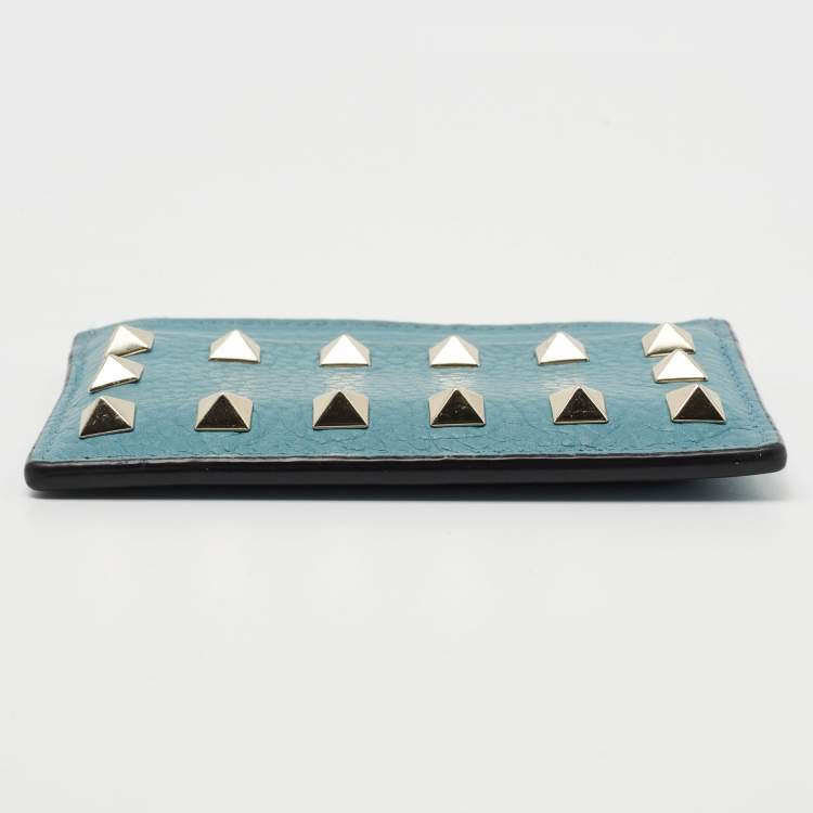مملوكة مسبقًا Valentino Blue Leather Rockstud Card Holder