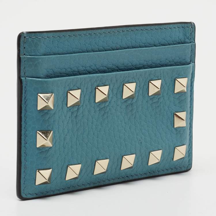 مملوكة مسبقًا Valentino Blue Leather Rockstud Card Holder