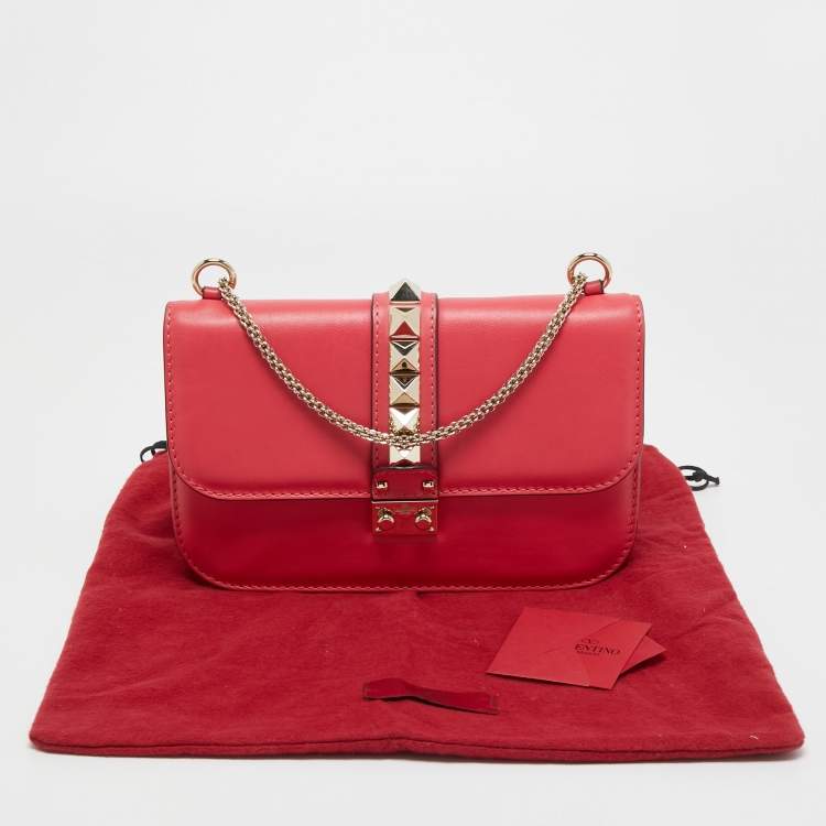Pre Owned Valentino Pink Leather Medium Rockstud Glam Lock Flap Bag