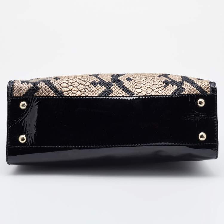 مملوكة مسبقًا Valentino Multicolor Python Print Raffia and Patent Leather Aphrodite Bow Top Handle Bag