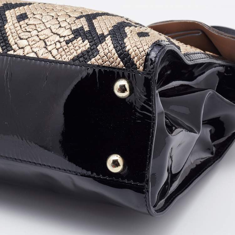 مملوكة مسبقًا Valentino Multicolor Python Print Raffia and Patent Leather Aphrodite Bow Top Handle Bag