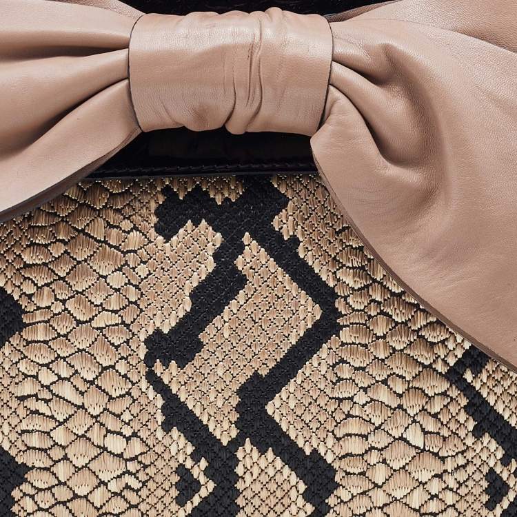 مملوكة مسبقًا Valentino Multicolor Python Print Raffia and Patent Leather Aphrodite Bow Top Handle Bag