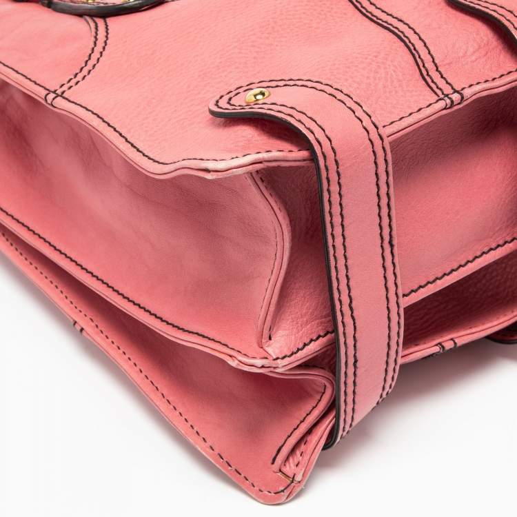 Pre Owned Valentino Pink Leather Crystal V Logo Tote