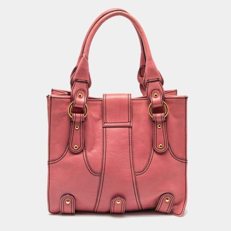 Pre Owned Valentino Pink Leather Crystal V Logo Tote