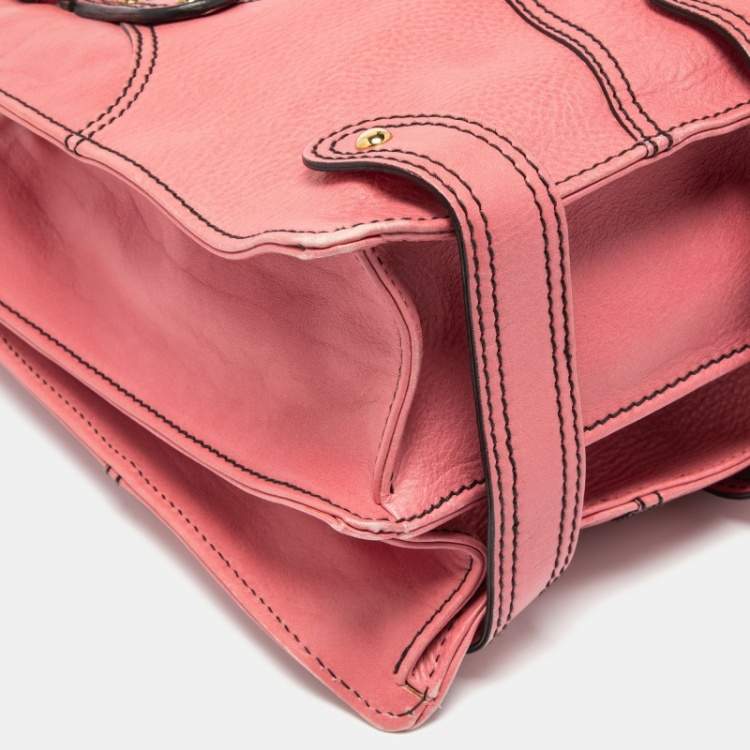 Pre Owned Valentino Pink Leather Crystal V Logo Tote