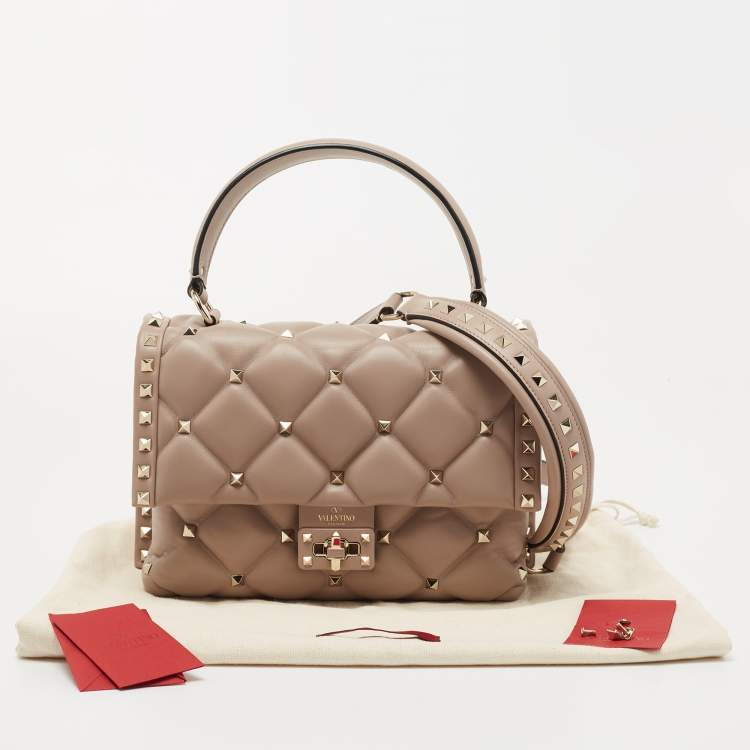 Pre Owned Valentino Pink Leather Medium Candystud Top Handle Bag