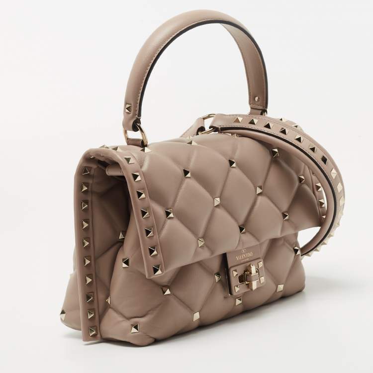 Pre Owned Valentino Pink Leather Medium Candystud Top Handle Bag
