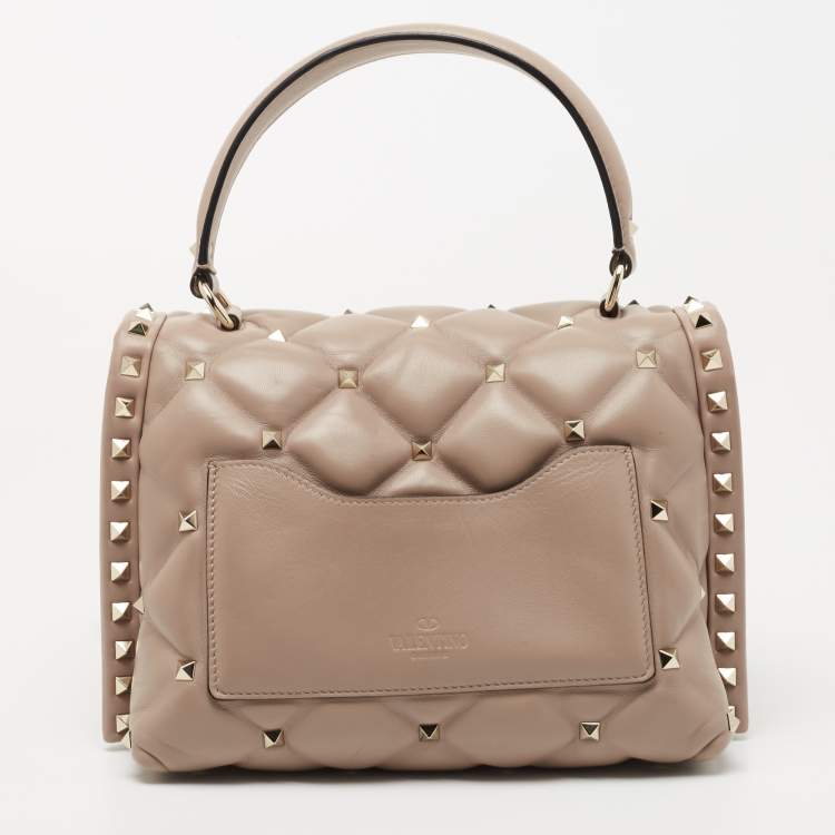 Pre Owned Valentino Pink Leather Medium Candystud Top Handle Bag